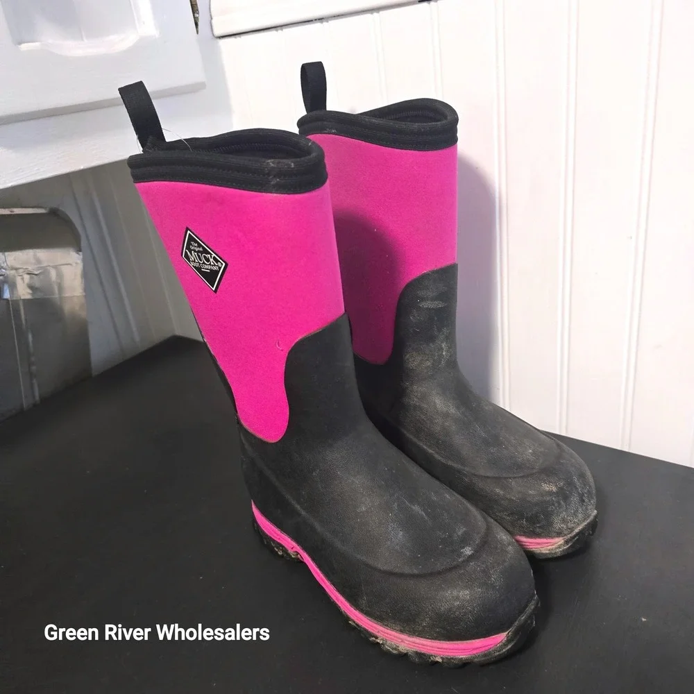 Muck Boot Company Hale‎ Kids Size 2 Pink Black Waterproof Neoprene Rain Boots
